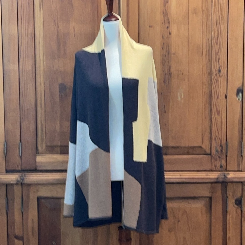 Nic+Zoe Color Block Autumnal Open Knit Shawl Collar Sophisticated Cardigan Sz.Md